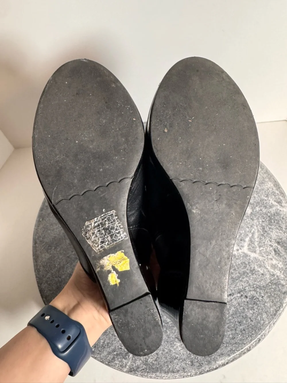 Vintage 90s Black Wedge Mules Heels 6
